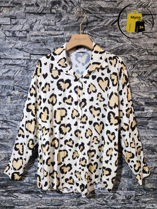 Leopard heart print shirt, button closure