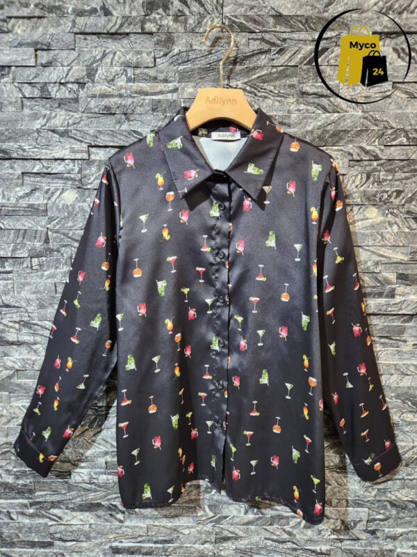 Cocktail glasses print button-up shirt